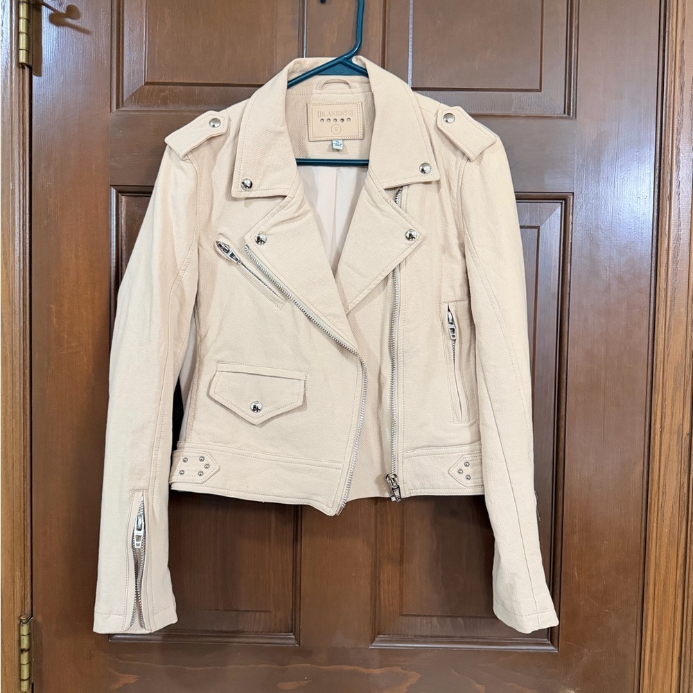 Blank NYC Cream Leather Moto Jacket